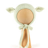 Hand-knitted mint cream organic cotton baby bonnet with cute fairy ears